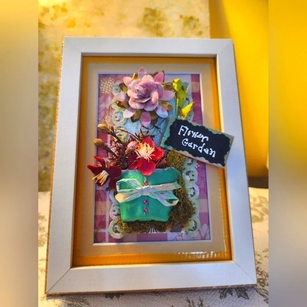 Handcrafted 3D Framed approx (7.5 x 9) GardenFloral Design.Home Decor or gift it